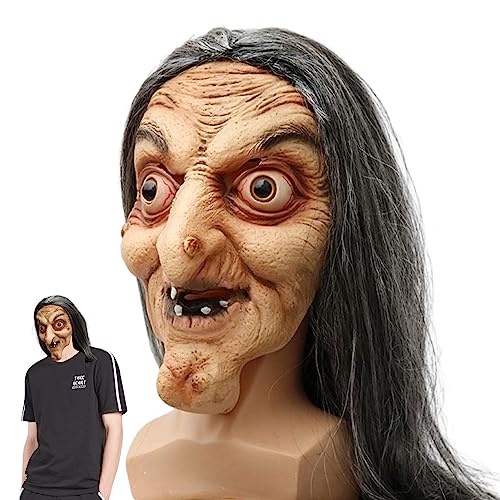 Holdes 4 Hexenmaske, Halloween-Hexenmaske | Gruselige Maske der alten mit langen Haaren | Halloween-Party-Scherzzubehör, Cosplay-Kostüm, Party-Kostüm, Holdes 4 Hexenmaske, Halloween-Hexenmaske | Gruselige Maske der alten mit langen Haaren | Halloween-Party-Scherzzubehör, Cosplay-Kostüm, Party-Kostüm, von Holdes