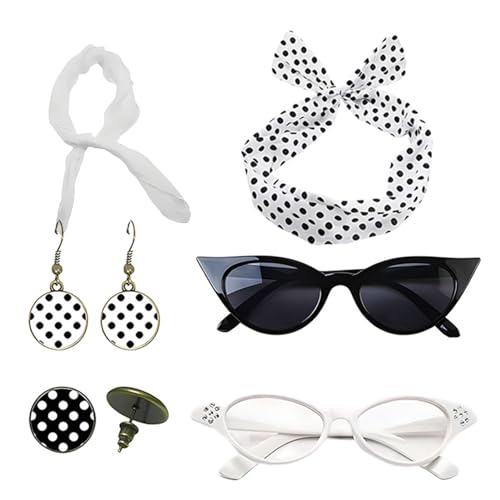 Holdes 50er-Jahre-Accessoires für Damen, 50er-Jahre-Kostüme für Damen | 6 Stück Ohrhänger Stirnbänder Set Outfi 50er Jahre | Ohrhänger von Holdes