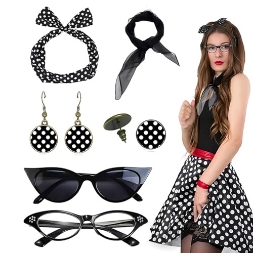 Holdes 50er-Jahre-Accessoires für Damen, 50er-Jahre-Kostüme für Damen | Set mit rotem Schleifenstirnband und bedruckten Ohrringen – Katzenaugen-Brille mit Stirnbändern u Holdes 50er-Jahre-Accessoires für Damen, 50er-Jahre-Kostüme für Damen | Set mit rotem Schleifenstirnband und bedruckten Ohrringen – Katzenaugen-Brille mit Stirnbändern u von Holdes