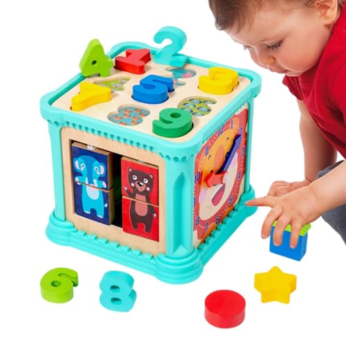 Holdes Aktivitätswürfel für Kinder, Aktivitätswürfel für Babys | 6-in-1-Montessori-Spielzeug zum Sortieren von Würfelformen - Pädagogische Lernspielzeuge für die Feinmotorik und Bausteine von Holdes