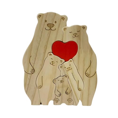 Holdes Bär Familie Puzzle | Holzbär Familie Puzzles mit Herz | Künstlerische Desktop-Ornament, niedliche Dekorationen für Zuhause, Wohnzimmer, Schlafzimmer von Holdes