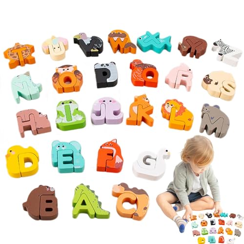 Holdes Buchstabenpuzzle für Kinder, passende Alphabet-Puzzles | Passende Tierpuzzles aus Holz,Cartoon-Lernpuzzle-Set, Montessori-Spielzeug für den Vorschulkindergarten von Holdes