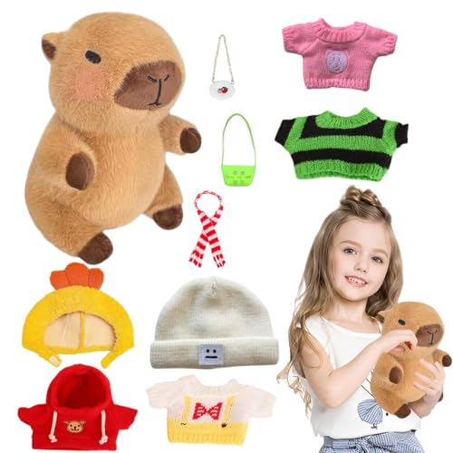 Holdes Capybara Plüschspielzeug mit Kleidung, Capybara Plüsch, Capybara-Plüschtiere – Capybara-Plüschtier zum Kuscheln für Weihnachtsstrümpfe von Holdes