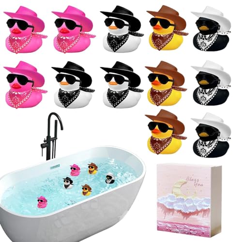 Holdes Cowboy-Ente aus Gummi, Cowboy-Hut, Ente aus Gummi, 12-teilig, mit Hut und Schal, niedliches Partyspielzeug aus Gummi, Ente Holdes Cowboy-Ente aus Gummi, Cowboy-Hut, Ente aus Gummi, 12-teilig, mit Hut und Schal, niedliches Partyspielzeug aus Gummi, Ente von Holdes