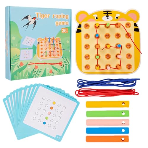 Holdes Geometrisches Holz-Fädelspielzeug, Holz-Schnürspielzeug für Kinder - Kleinkind Montessori Schnürpuzzlebrett,Lernspielzeug zum Auffädeln, interaktive Schnürtiere für Mädchen und Jungen im von Holdes