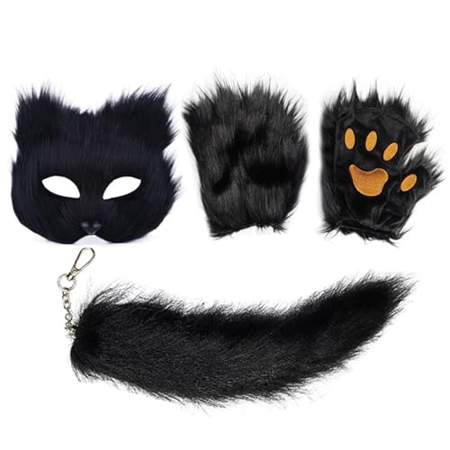 Holdes Halloween-Tiermaske, Tiermaske – Cosplay-Maske mit Schwanz und Handschuhen | Kostümzubehör, Halloween-Maske für Maskenball Holdes Halloween-Tiermaske, Tiermaske – Cosplay-Maske mit Schwanz und Handschuhen | Kostümzubehör, Halloween-Maske für Maskenball von Holdes