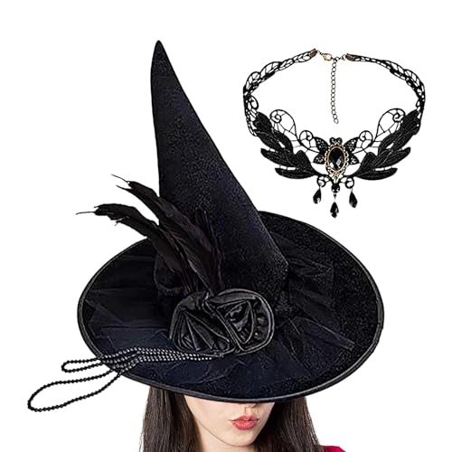 Holdes Hexenhüte für Frauen, Hexenhut für Erwachsene, Cosplay-Hüte, Hexenhut | Spitzhut mit Edelsteinkette, Partyhüte aus Rosenfedern, Holdes Hexenhüte für Frauen, Hexenhut für Erwachsene, Cosplay-Hüte, Hexenhut | Spitzhut mit Edelsteinkette, Partyhüte aus Rosenfedern, von Holdes