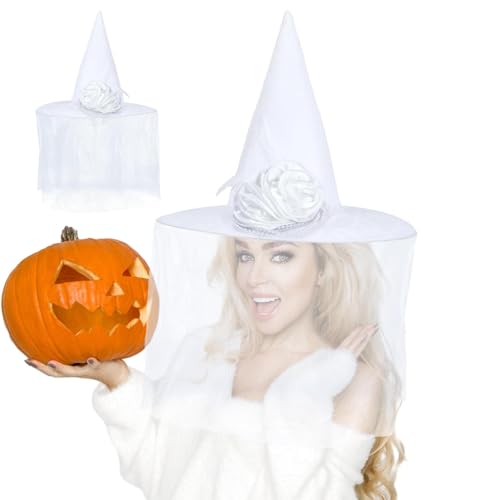 Holdes Hexenhut Halloween | Hexenhüte Halloween Dekor – Hexenhut Halloween Hexenhut, Zauberer Schleier, spitzer Hut mit breiter Krempe für Frauen und Männer, Kostüm von Holdes
