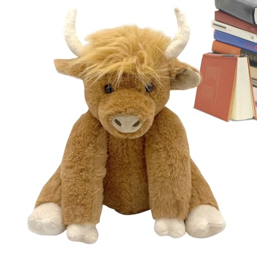 Holdes Highlands Kuh aus Plüsch, Highlandkuh Plüschtier | Bewegliche Kuh mit weichen Gelenken, 10 Zoll, Yak-Plüschtier, braunes Hochlandrind von Holdes