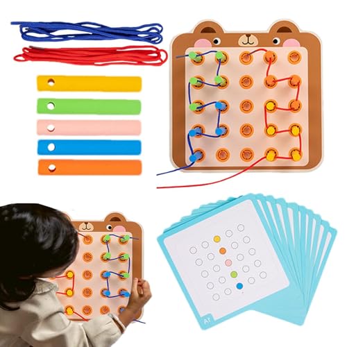Holdes Holz-Schnürspielzeug für Kinder, Schnür-Holzpuzzle - Schnürung Montessori Kleinkind Puzzle,Schnür-Sensorspielzeug für Kinder, frühe Entwicklung der Feinmotorik für Jungen und Mädchen ab 36 von Holdes