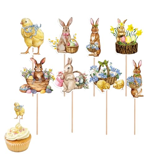 Holdes Osterhasen-Kuchendekoration, Cupcake-Dekoration | Cake Topper, Hasenpick aus Papier – Cupcake-Stöcke in leuchtenden Farben für Cupcakes, Fotowand, Box von Holdes