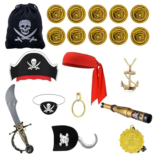 Holdes Piratenkapitänskostüm für Partyzubehör | Piraten-Augenklappe schwarz | Piraten-Zubehör, lustiger Partyschädel bedruckte Mütze, um so zu tun, als würde man ein Spiel spielen Holdes Piratenkapitänskostüm für Partyzubehör | Piraten-Augenklappe schwarz | Piraten-Zubehör, lustiger Partyschädel bedruckte Mütze, um so zu tun, als würde man ein Spiel spielen von Holdes