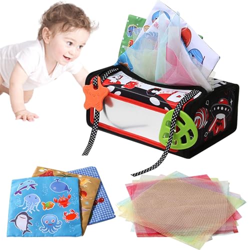 Holdes Sensorisches Stoffspielzeug | Taschentuchbox mit hohem Kontrast und Knitterpapier | Feinmotorik-Spielzeug für Schlafzimmer, Spielzimmer, Wohnzimmer, Balkon, Auto, Kinderwagen Holdes Sensorisches Stoffspielzeug | Taschentuchbox mit hohem Kontrast und Knitterpapier | Feinmotorik-Spielzeug für Schlafzimmer, Spielzimmer, Wohnzimmer, Balkon, Auto, Kinderwagen von Holdes