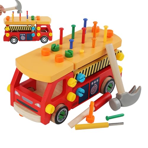 Holdes Spielzeugauto-Schraubendreher – Werkzeug-Set für Kleinkinder, pädagogisches Lernen, Gebäude aus Holz, Werkzeug-Set, Feuerwehrauto, Spielzeug, Montage von Bausteinen von Holdes