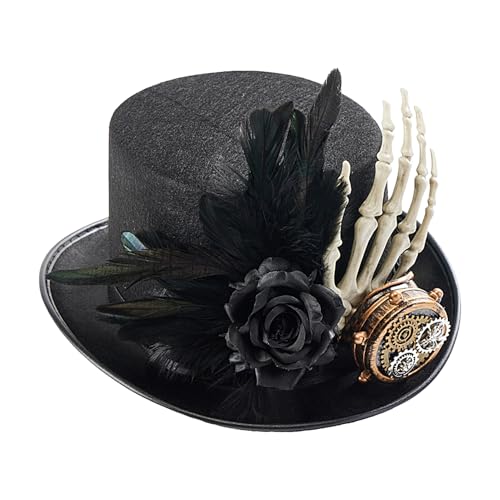 Holdes Steampunk Hüte Für Herren - Gotische Kappen,Vintage Steampunk Zylinder Mit Skeletthand-Unisex Halloween Kostümzubehör von Holdes