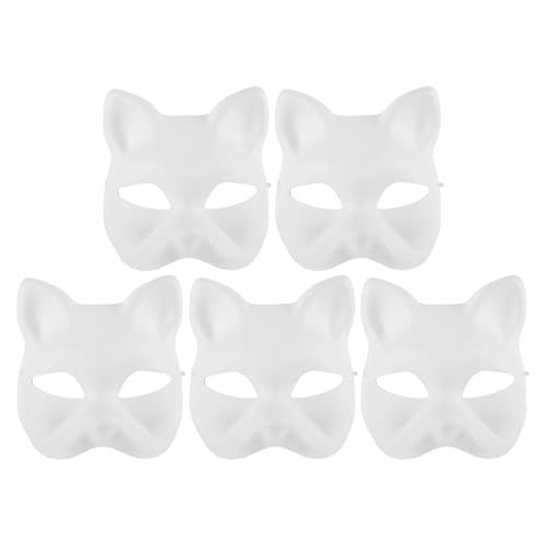 5 Stück Katzenmaske -Masken Weißes Papier Fuchsmasken Leere -Masken Unbemalt Wolf Tier Halbe Diy-Maskerademaske von Holibanna