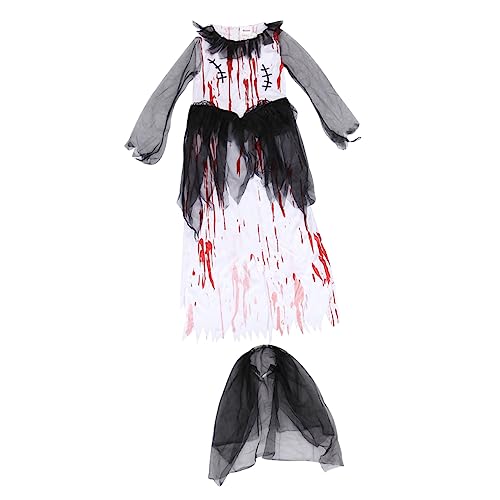 Holibanna 1 Satz 2 Stück Kleines Mädchen Blutbeflecktes Kleid Der Geisterbraut Halloween Cosplay-kleid Ballkleid Vampir-kostüm Blutig Unheimlich Brautkleid Kleidung Weiß Polyester von Holibanna