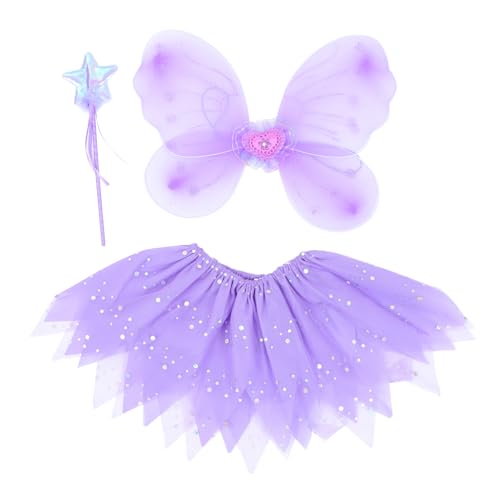 Holibanna 1 Satz Feenkleid Für Flügel Mädchenkostüme Tutu-rock Ballettröckchen Flauschiger Tüllrock Partykostüm Zauberstäbe Partyversorgung Prinzessinnen Kostüm Violett Bänder Tuch von Holibanna