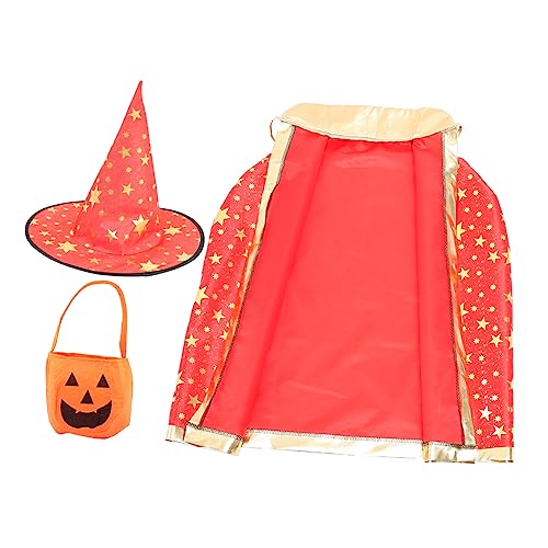 Holibanna 1 Satz Halloween-Umhang stickig Halloween-Kostüme für Mädchen Kid Wizard Cape und Hut halloween bag halloweentüten kleider halloween deko Bühnenumhang Umhang für Kap Satin rot von Holibanna