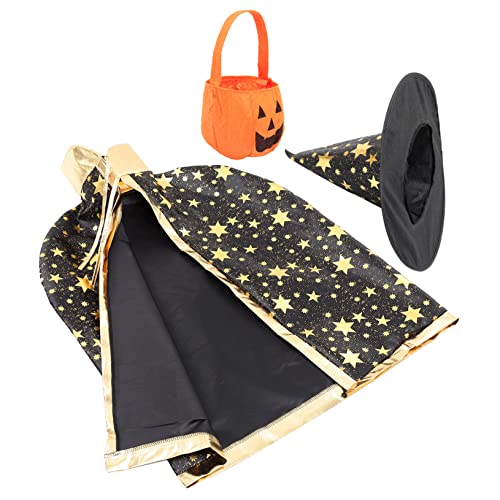 Holibanna 1 Satz Halloween-umhang Kinderkostüm Halloween- Sensenmann Skelett Abschlussball Requisiten Schlag Kinderzauberer Verkleiden Sich Mit Kapuze Kinderumhang Kürbishut Vlies Black von Holibanna
