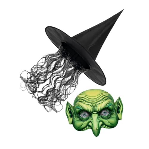 Holibanna 1 Satz Hexenanzug Kostümset Gruselmaske halloween dekoration Halloween Party Halloween-Attacken Party-Hexenhut gruselige Maske Neuheit Halloween-Hut Hexen-Cosplay-Hut Kunstfaser von Holibanna