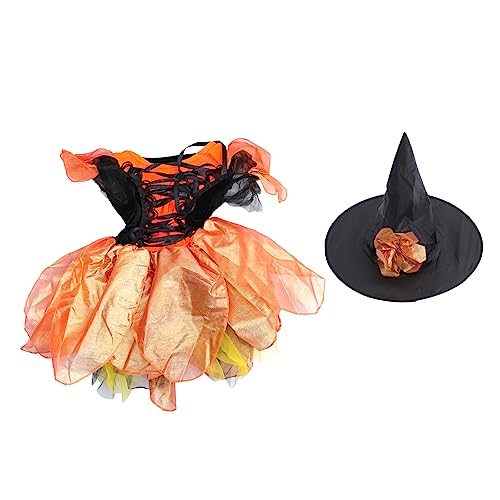 Holibanna 1 Satz Mädchen Kleiden Sich Hexenkostüm Halloween-party-outfit Mädchen Cosplay Kostüme Kleidung Hexenoutfit Für Halloween-hexen-outfit Polyester Orange von Holibanna