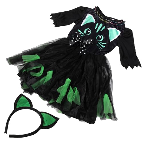Holibanna 1 Set Halloween ädchen Katzenkleid Kostü Mit Haarband Dekoratives Katzenkostü Für Halloween Und Schulaufführungen Größe von Holibanna
