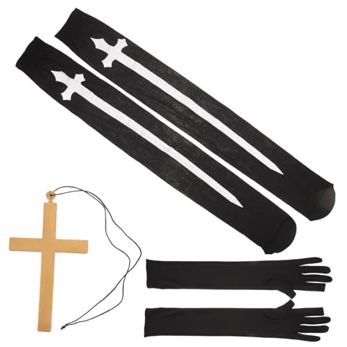 Holibanna 1satz Langes Oberschenkelhohes Strumpf Nonnenkostüm Elastisch Und Bequem Für Karneval Halloween Und Cosplay Inklusive Handschuhe Und Kettenanhänger Für Partys von Holibanna
