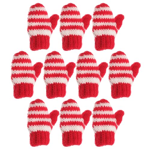 Holibanna 10 Stück Mini-Weihnachtsbaumschmuck Handschuhe Winziger Hut Miniatur-Puppenhandschuhe Dekorationen Urlaub Weihnachten Strickhandschuhe Ornamente von Holibanna