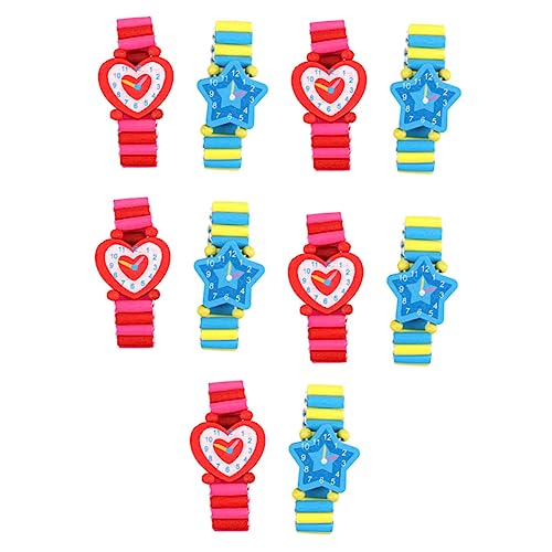 Holibanna 10Stücke Holzspielzeug Uhr Lernspielzeug für Kreatives Armbandspielzeug für Glückliche für Lernen Fördert die Motorischen Fähigkeiten von Holibanna