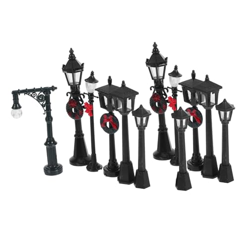 Holibanna 12 Stück Modell Straßenlaterne Puppenhauszubehör Dorf Miniatur klein Mini Straßenlaterne Modell Straßenbeleuchtung Mini-Spielzeughausleuchten Laternenpfahl Dekoration Plastik von Holibanna