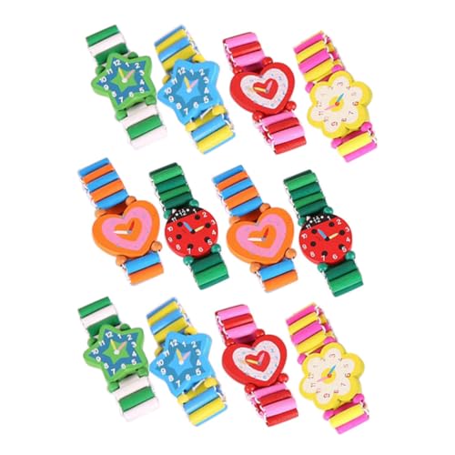 Holibanna 12 Stück Teiliges Bunte Holzspielzeug Uhren mit Kreativem Cartoon Design Leicht und Tragbar Kinderfreundliche Armbanduhren für Jungen und Mädchen als Partygeschenke und von Holibanna