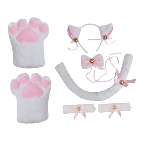 Holibanna 1Satz Katzenohren Haarreif Mit Pfotenhandschuhen Katzenschwanz Glocke Teiliges Kostüm Zubehör Für Karneval Halloween Tier Cosplay Partys von Holibanna