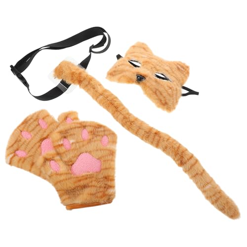 Holibanna 1Satz Realistische Katzenmaske mit Plüschschwanz und Handschuhen für Halloween Karneval und Cosplay Events Vielseitiges Accessoire für Altersgruppen von Holibanna