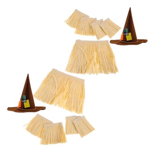 Holibanna 2 Sätze Hawaiisches Raffia Kostüm-set mit Fransen Shirts Armbänder Fußkettchen und Hexenhut Unisex Tropisches Luau Outfit für Strandparty Festival und Bühnenauftritt von Holibanna