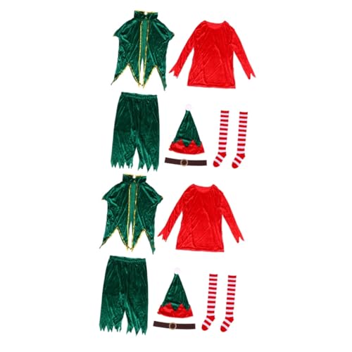 Holibanna 2 Sätze Kleidung Elfenkostüm Weihnachtsmann-helfer-outfit Weihnachtself-kostüm Weihnachtselfen-outfit Elfenstrumpf Weihnachten Elfenstrumpfhut Cosplay Kind Anzug Zeigen Polyester von Holibanna
