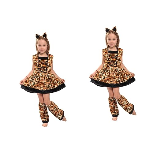 Holibanna 2 Sätze Kostüm für Rollenspiele tiger kostüm kinder tigerkostüm kinder Kinderkleidung für Mädchen Tiger-Cosplay-Kostüm Overall Kleider Performance-Kleidung Kinderkostüm Tanzkostüm von Holibanna
