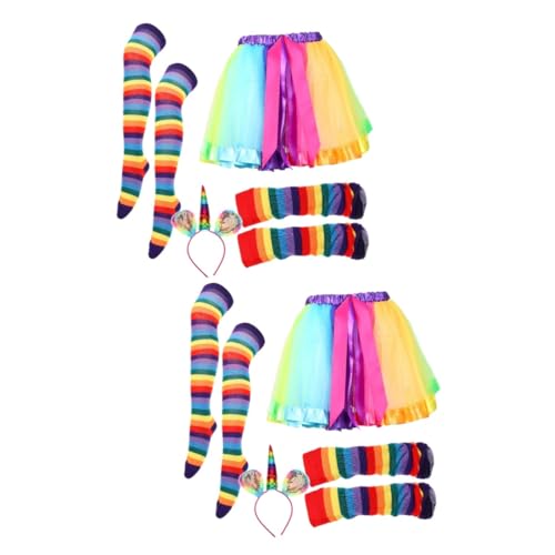 Holibanna 2 Sätze Regenbogen-Anzug Kostüm für Kinder Cosplay-Requisite halloween kostüm halloween costume tutu Rock Kleider Regenbogen-Stirnband Leistungsinstrument Erwachsener Kopfbedeckung von Holibanna