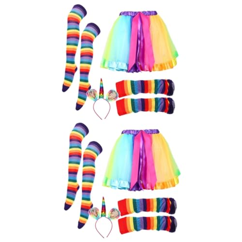 Holibanna 2 Sätze Regenbogen-Anzug Abschlussball Anzug Accessoires für Mädchen Mädchen-Outfits Make-up-Stirnband Zubehör für Partykostüme Rock für Kostümparty Socke schmücken Geschenk Kind von Holibanna