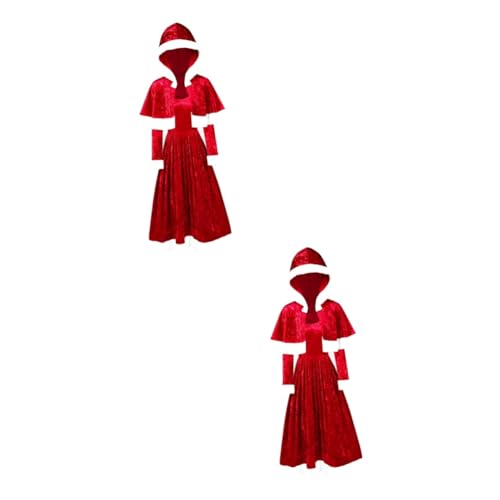 Holibanna 2 Sätze Weihnachten Langarm Mädchenkleid Vestidos De Graduacion Mädchen-outfit Outfit Für Mädchen Damenblusen Weihnachtsfeier Kleidung Requisiten Rot Polyester (polyester) Cosplay von Holibanna