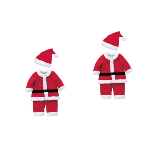Holibanna 2 Sätze kleidung Kleider Weihnachtsanzug für Jungen Weihnachtsmann-Outfits für Jungen Weihnachtsoutfits Weihnachtskostüm für Mädchen mit Hut einstellen zweiteiliger Anzug Kind rot von Holibanna