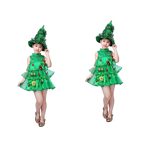 Holibanna 2 Stk Weihnachtself-kostüm Feiertagscharakterkostüm Weihnachtsparty-elfen Verkleiden Sich Glitzer-weihnachtsbaum-kostüm Weihnachtsbaum Cosplay Kleid Kleidung Weihnachten Hut Kind von Holibanna