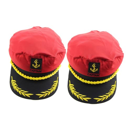 Holibanna 2 Stück Bestickte Kapitänsmütze Rote Matrosenmütze Herren Atmungsaktiv Leicht Für Cosplay Party Alltag Yacht Boot Erwachsene von Holibanna