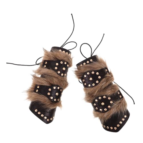 Holibanna 2 Stück Mittelalterliche Pu-Armschützer mit Nieten und Fellbesatz Steampunk Armriemen für Cosplay Wikinger Armbänder Robust und Ergonomisch Schwarz Unisex für Halloween und von Holibanna
