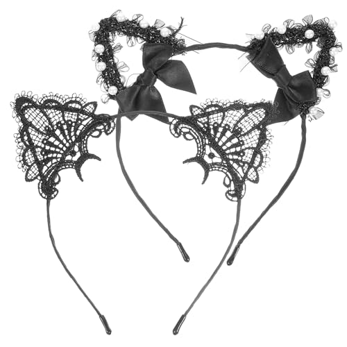 Holibanna 2 Stück Schwarzes Spitzen katzenohren Stirnband Weiches Verformungsbeständiges Haarband für Damen für Cosplay Party Hochzeit und Alltag Komfortabel und Vielseitig Einsetzbar von Holibanna