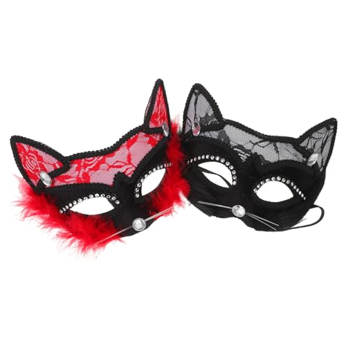 Holibanna 2 Stück Teiliges Spitzen-katzenmaske Verstellbaren Bändern Atmungsaktiv und Leicht Elegante Masquerade-katzenaugen-masken für Damen für Halloween-party Kostüm Cosplay und Festliche von Holibanna