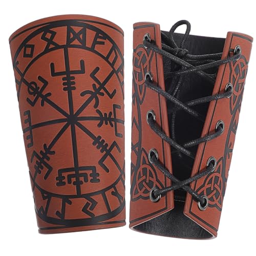 Holibanna 2 Stück Wikinger Armschützer aus Pu Leder mit Geprägtem Muster Mittelalterliche Armschienen für Herren Robuste Wikinger Handgelenkschützer Renaissance Kostüm Zubehör Braun von Holibanna