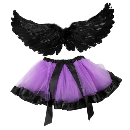 Holibanna Damen Witch Halloween-kostüme 2 Teiliges Halloween Cosplay Kostü Für Ädchen Mit Schwarzem Tutu Rock Und Federflügeln Perfekt Für Partys Und Verkleidungen Ideal Für Halloween Und Karneval von Holibanna