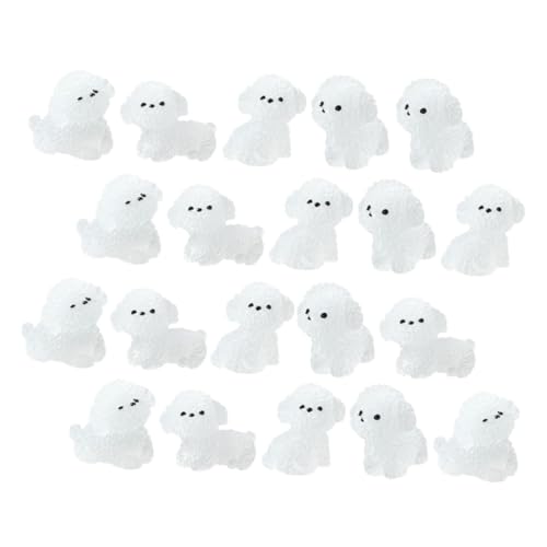 Holibanna 20 Stück Teiliges Miniatur Bichon Frisé Figuren aus Robustem Harz Leuchtend im Dunkeln Niedliche Hunde in Verschiedenen Posen Dekorative Miniatur Tiere für Garten Balkon Auto und von Holibanna
