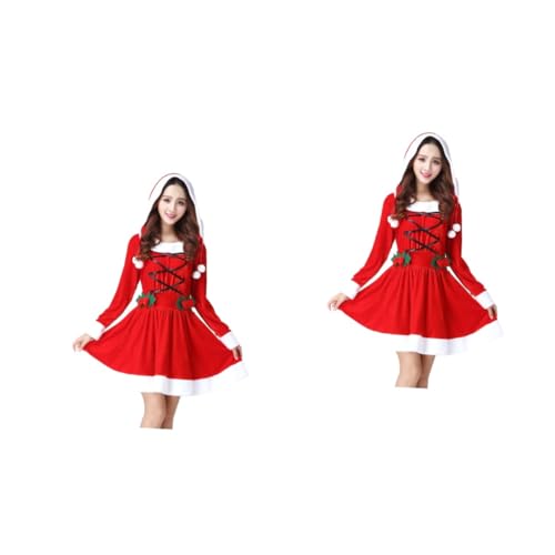 Holibanna 2st Weihnachtskostüm Kleid Weihnachtsmann-cosplay Damenanzüge Formelle Kleidung Für Mädchen Halloweenkostüm Weihnachtsmann Kostüm Damen Damenröcke Mit Kapuze Frau Dekorationen Rot von Holibanna